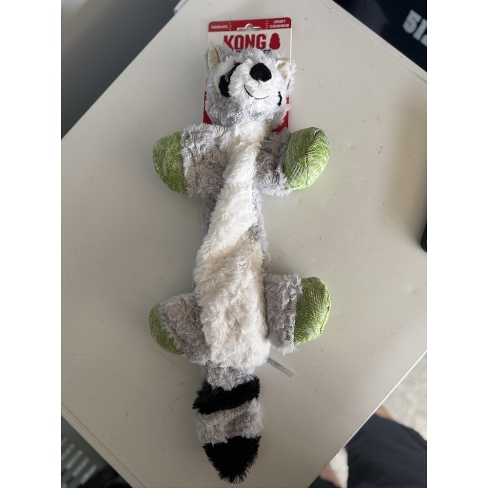 KONG Flopzie Low‎ Stuff Raccoon Dog Toy Squeaky Weighted Medium LWF24 - Picture 2 of 16